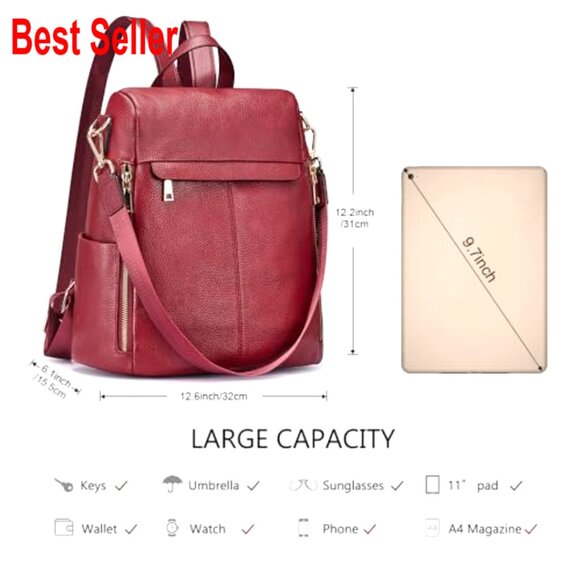 Genuine Leather Anti-Theft Backpack Purse with Removable Strap main image 6